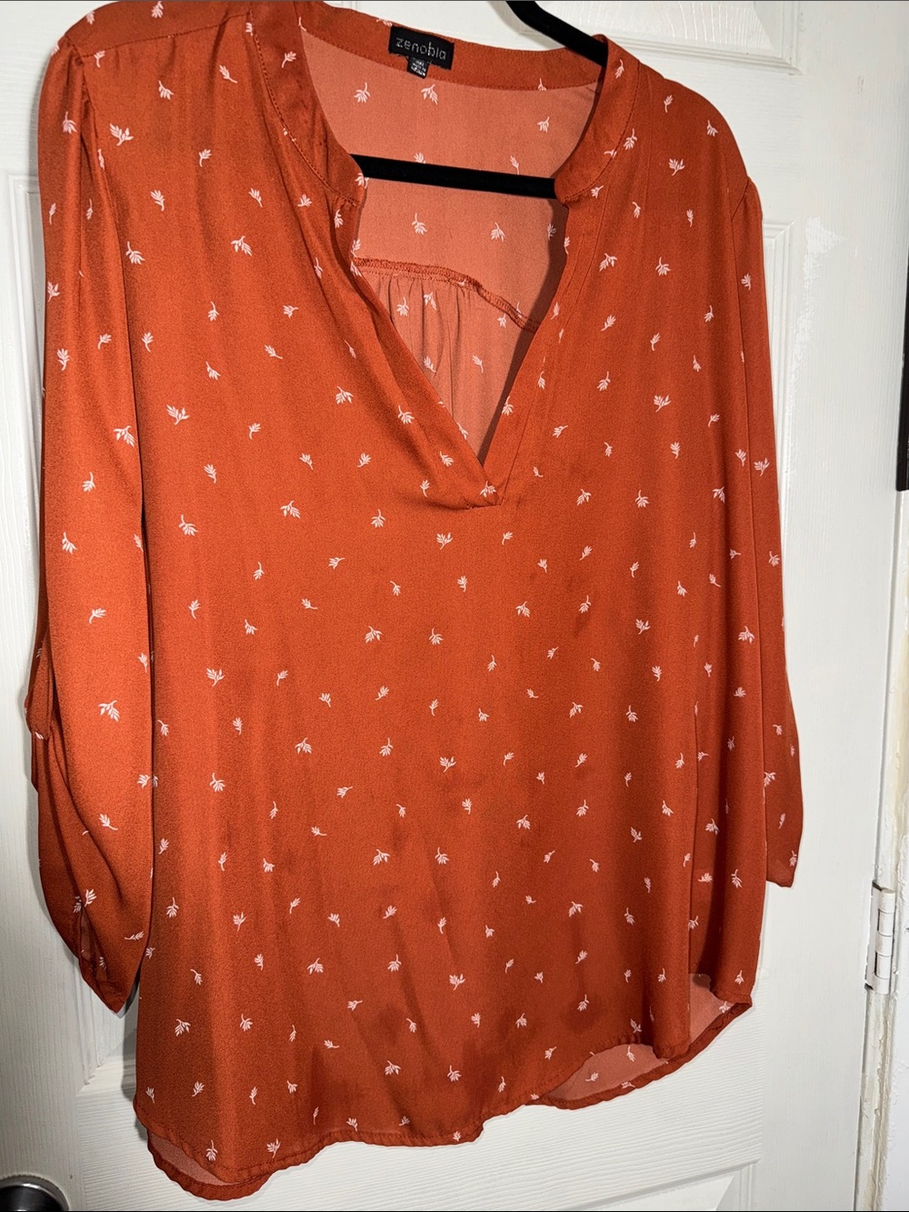 Zenobia Burnt Orange V-Neck Floral-Print Blouse